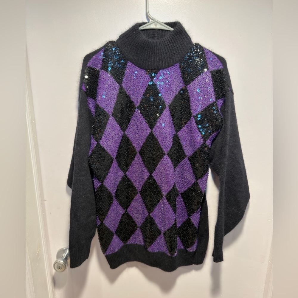IB Diffusion Vintage 80s Sweater Silk Angora Sequin Diamond Print